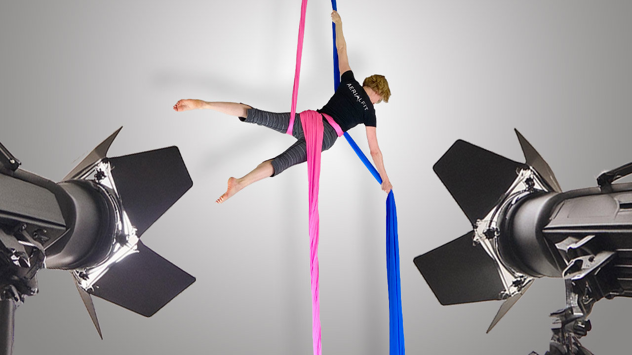 Filming aerial silks demonstration with camera setup